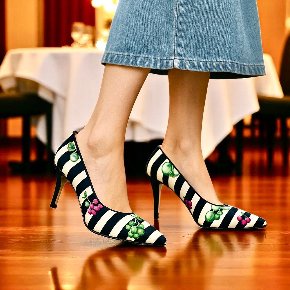 Bally Vintage 80's Pump Silk Stripes & Fruit MultiColor Made in Italy